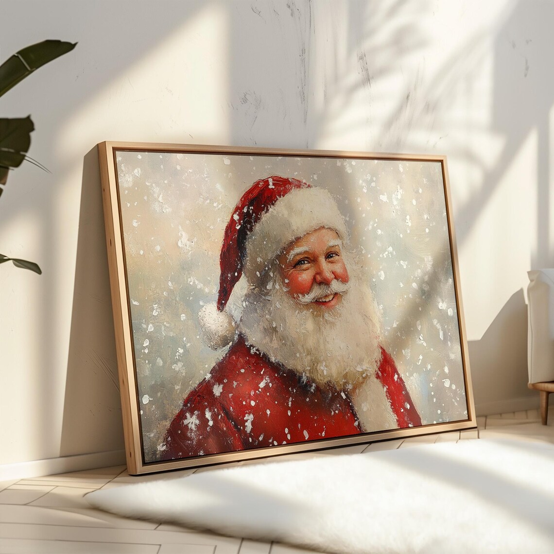 Joyful Santa Claus Holiday Artwork With Snowfall - Image 4