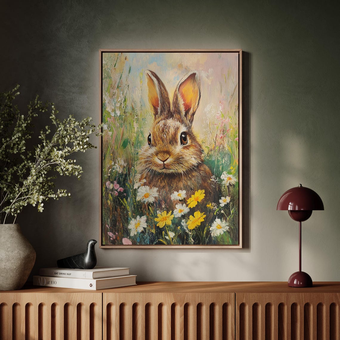 Cute Brown Bunny Among Wildflowers Spring Meadow Rabbit Art Print - Image 7