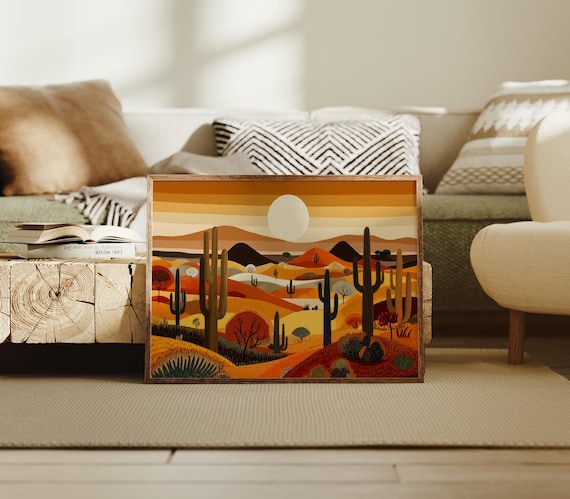 Desert Sunset Saguaro Cactus Warm Orange Southwest Landscape Poster