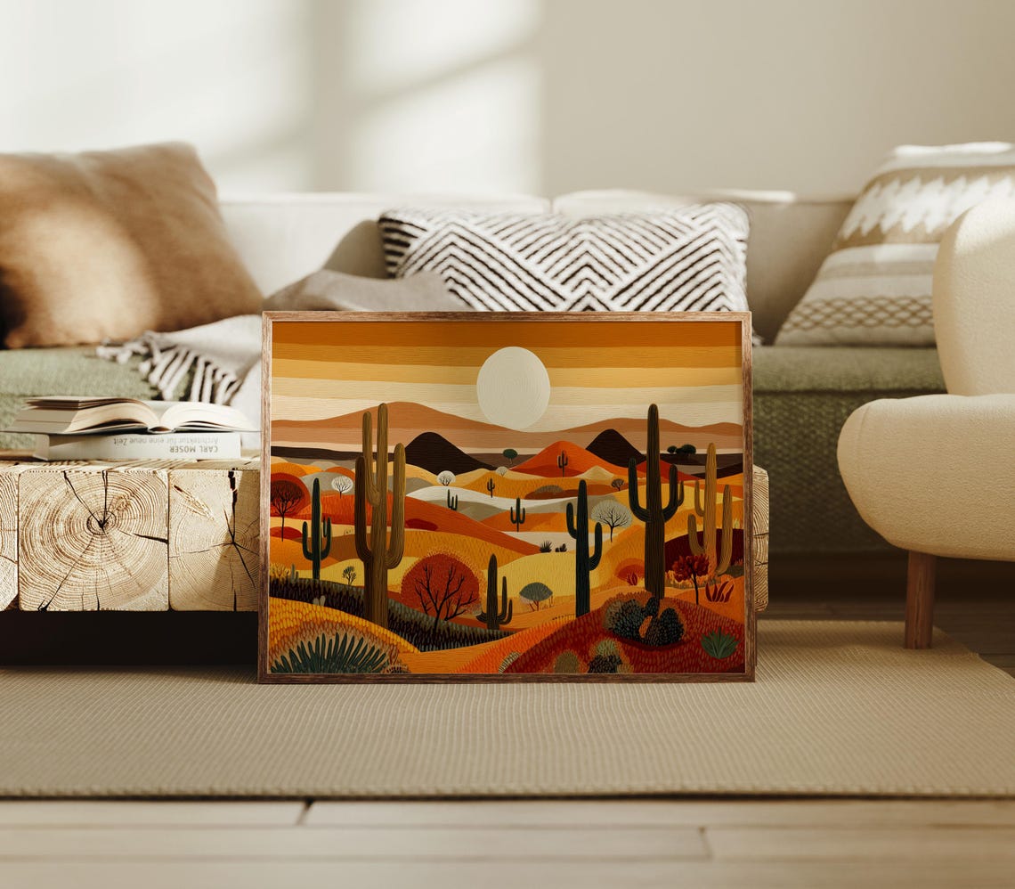 Desert Sunset Saguaro Cactus Warm Orange Southwest Landscape Poster