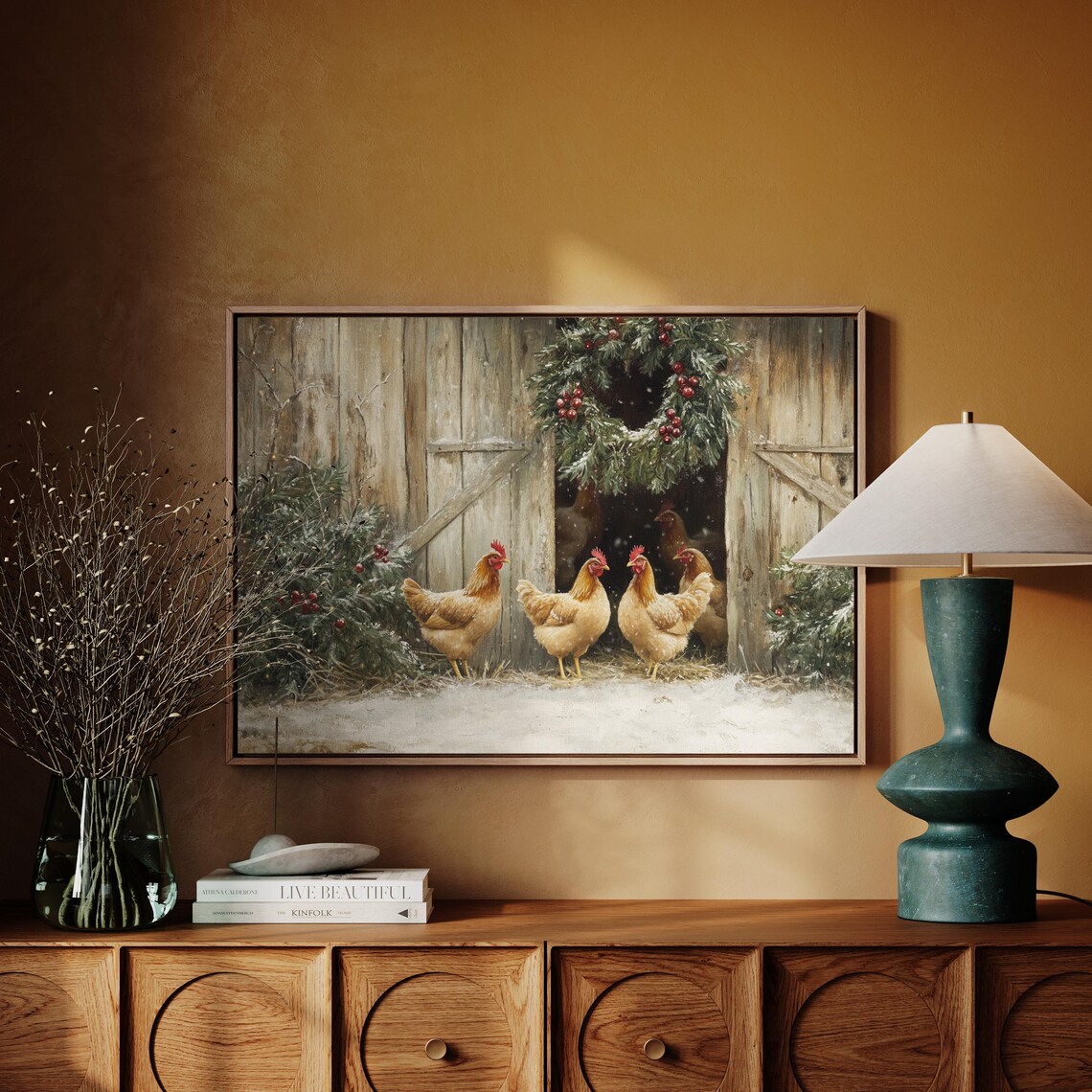 Christmas Chicken Barn Art Print, Rustic Farmhouse Holiday - Image 4
