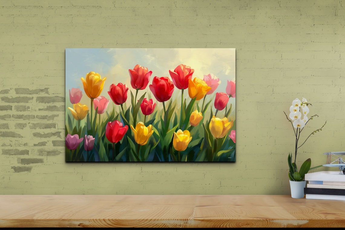 Colorful Tulip Garden Red Yellow Oil Painting Spring Flower Poster - Image 6