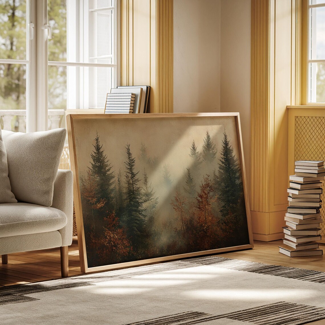 Misty Forest Art Print, Rustic Autumn Landscape - Image 5