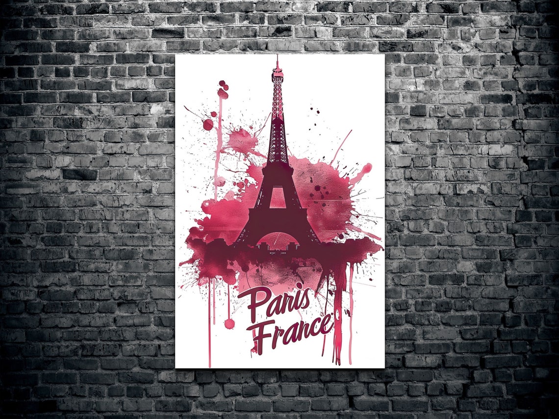 Pink Watercolor Eiffel Tower With Paris France Script Art Poster - Image 2