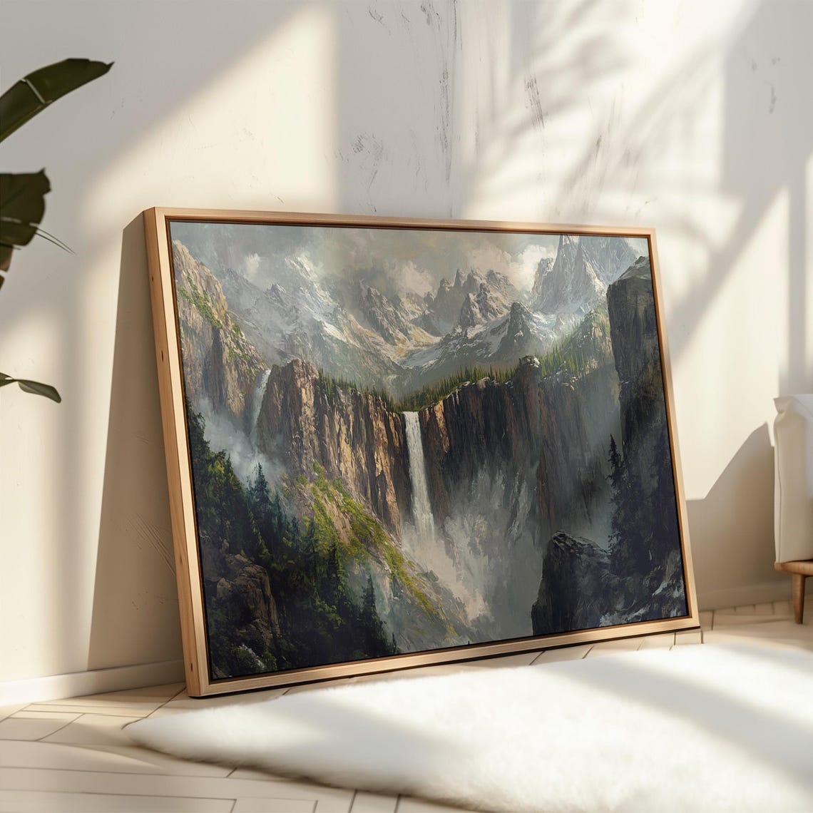 Mountain Waterfall Majestic Wilderness Wall Art Misty Cliff Landscape Scenic Nature Painting Adventure Home Decor - Image 5
