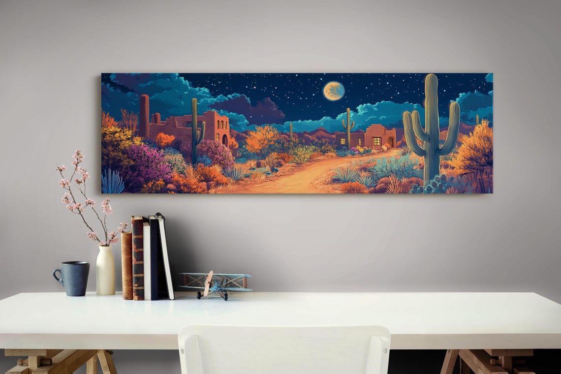Desert Night Southwest Cactus Landscape Moonlit Starry Sky Poster - Image 3
