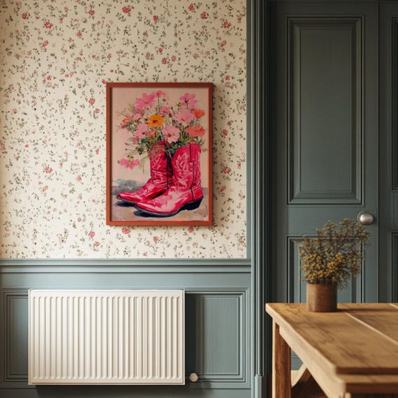 Pink Cowboy Boots With Wildflowers Western Art