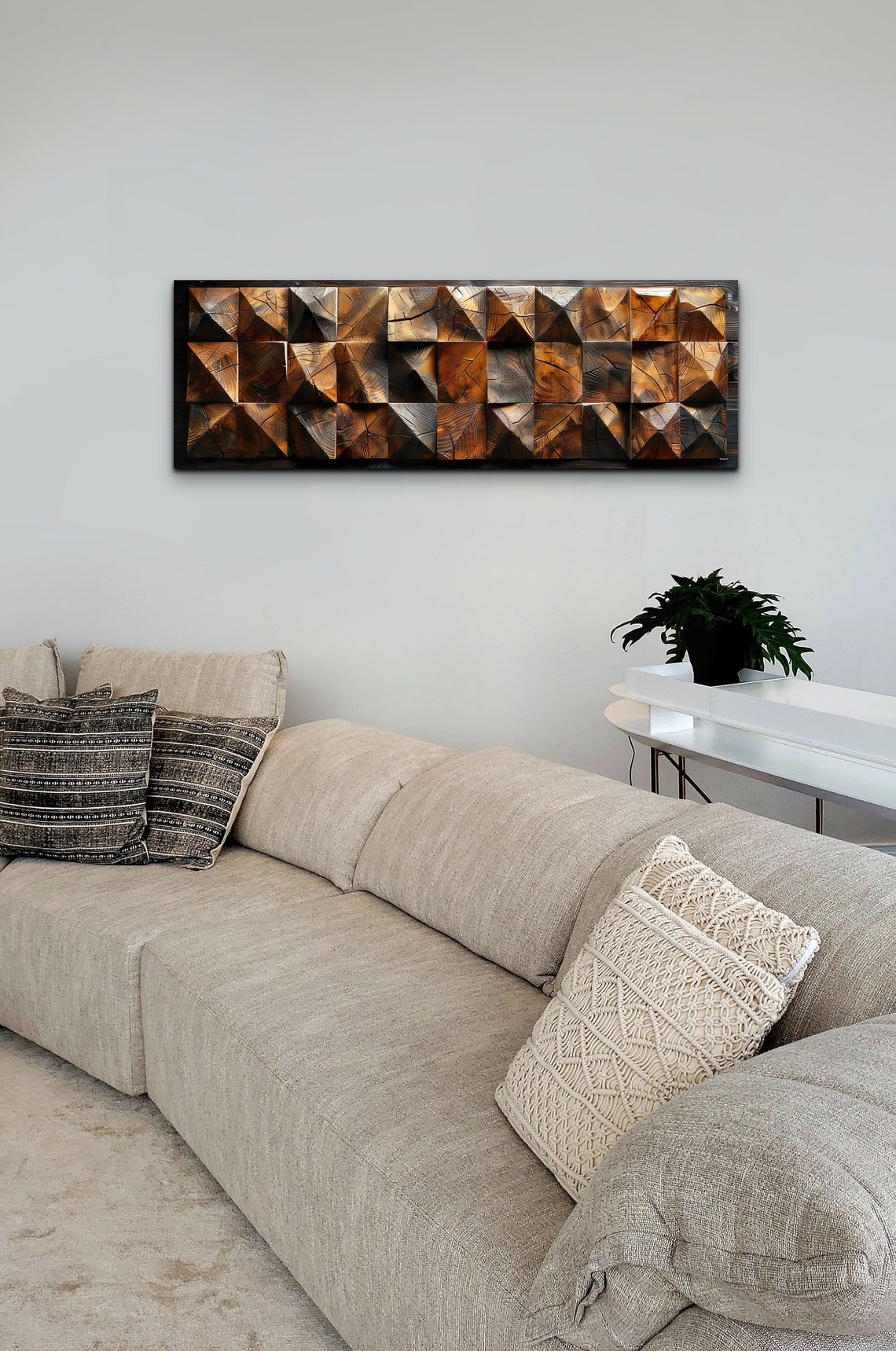 Star Pattern Carved Wooden Blocks Rustic Panoramic Art Poster - Image 3