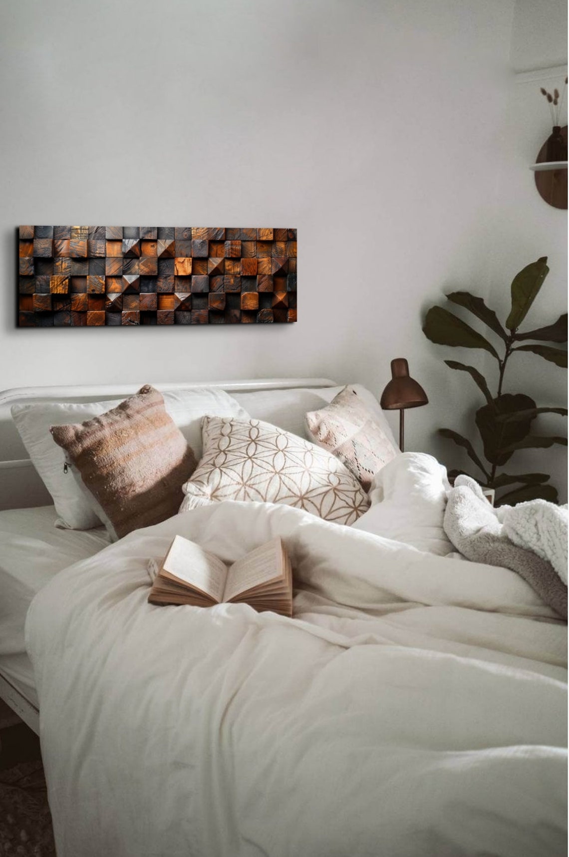 Dark Carved Wood Block Grid 3D Textured Rustic Panoramic Poster - Image 6