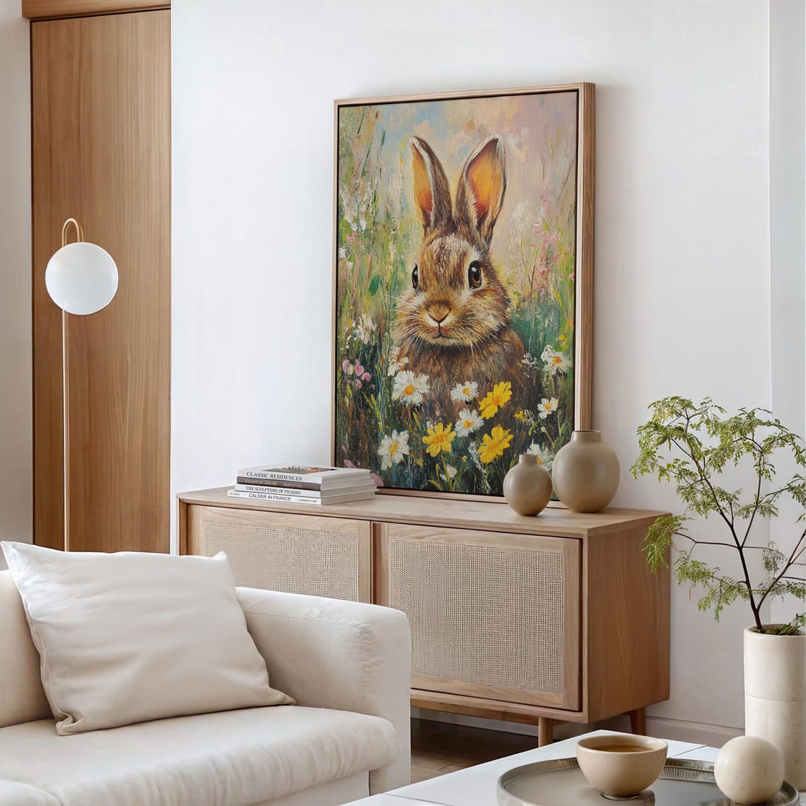 Cute Brown Bunny Among Wildflowers Spring Meadow Rabbit Art Print - Image 6