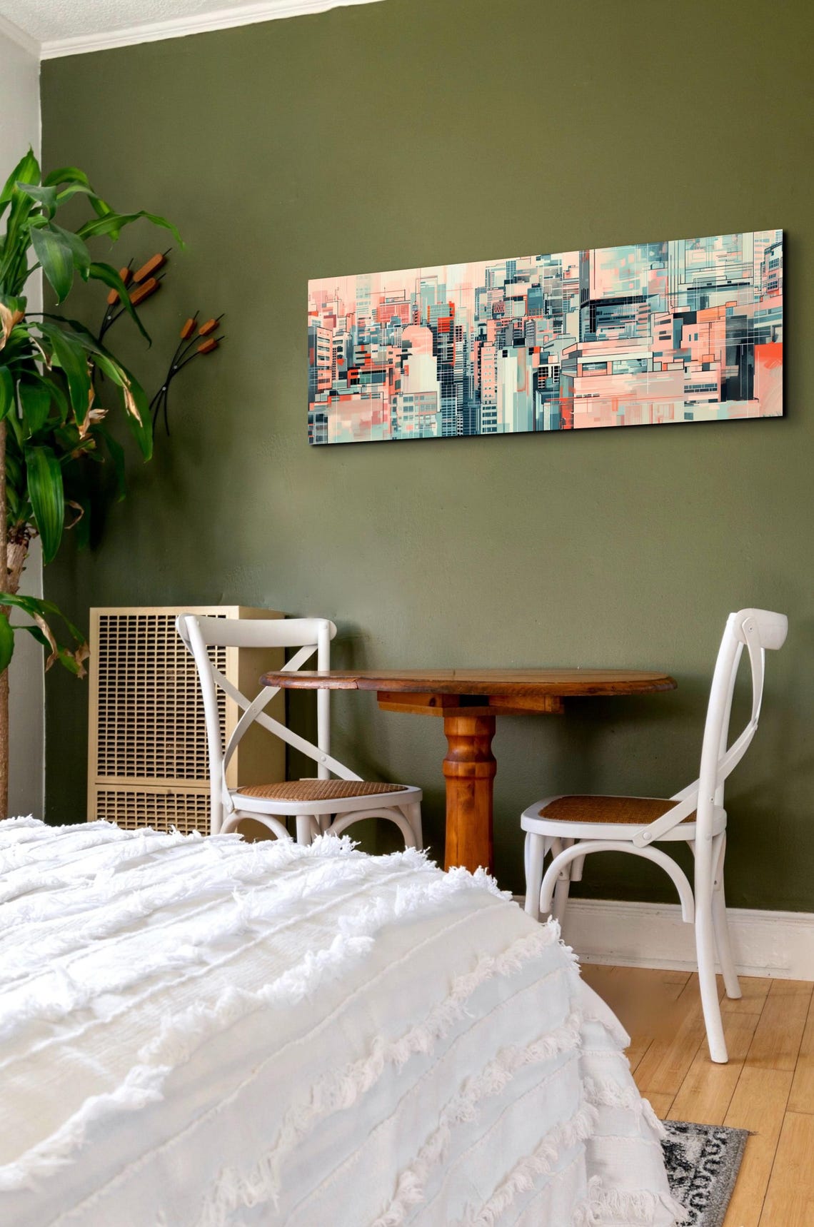 Soft Pink and Mint Abstract Cityscape Geometric Urban Art Poster - Image 6