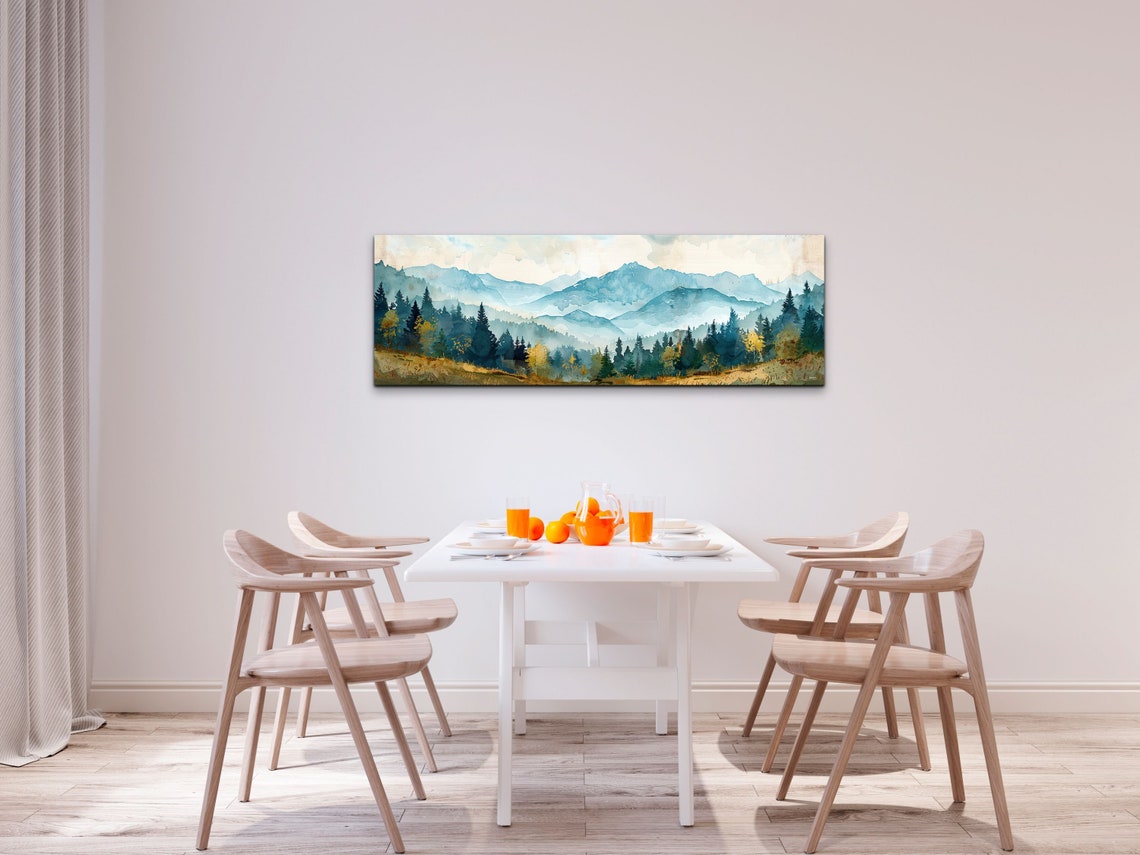 Watercolor Pine Forest Misty Mountain Panorama Rustic Landscape Poster - Image 6