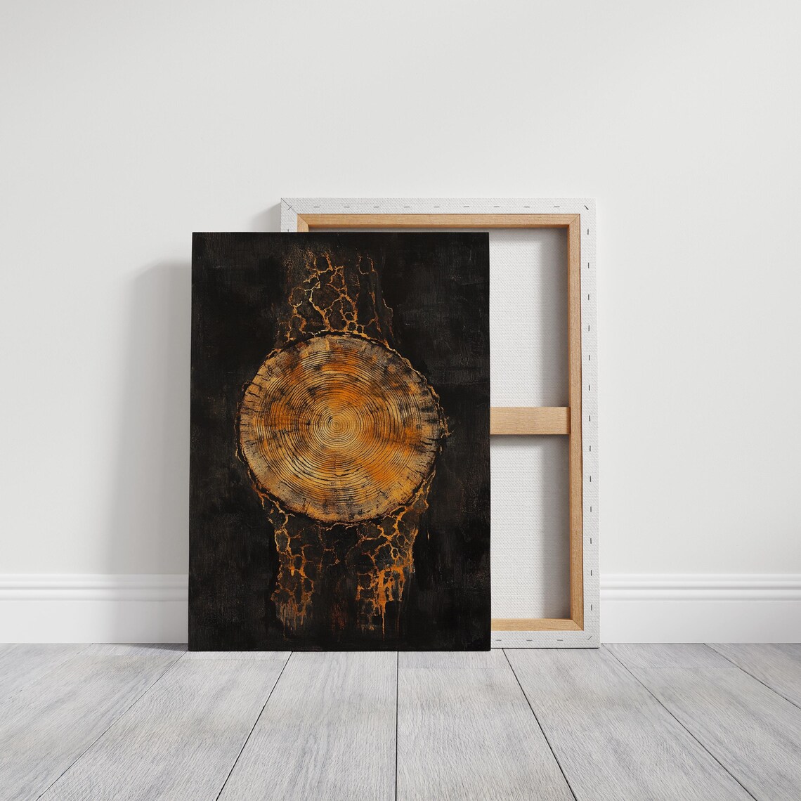 Golden Tree Ring, Abstract Wood Grain Decor