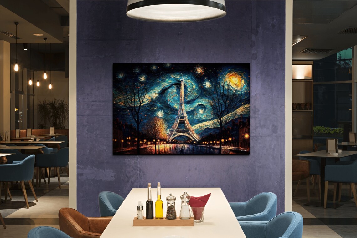 Starry Night Paris France, Van Gogh Style Art Print - Image 5