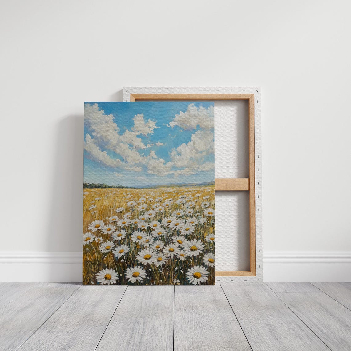 White Daisies Field Close Up Blue Sky Clouds Floral Meadow Poster - Image 3