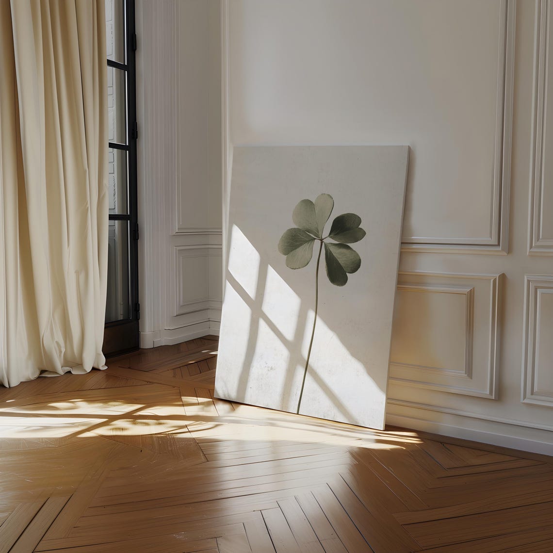 Neutral Green Clover Stem Minimalist Botanical Decor Wall Art - Image 3