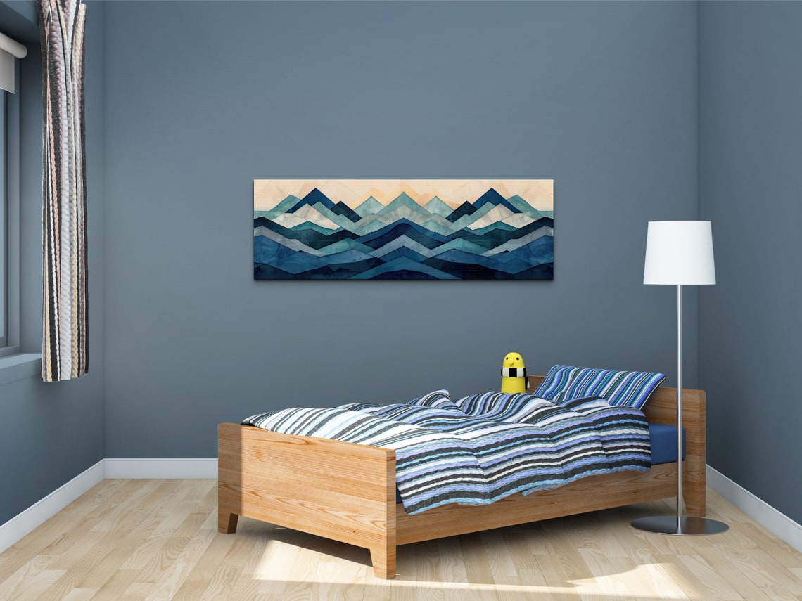 Navy Blue Geometric Mountain Range Minimalist Abstract Art Poster - Image 4
