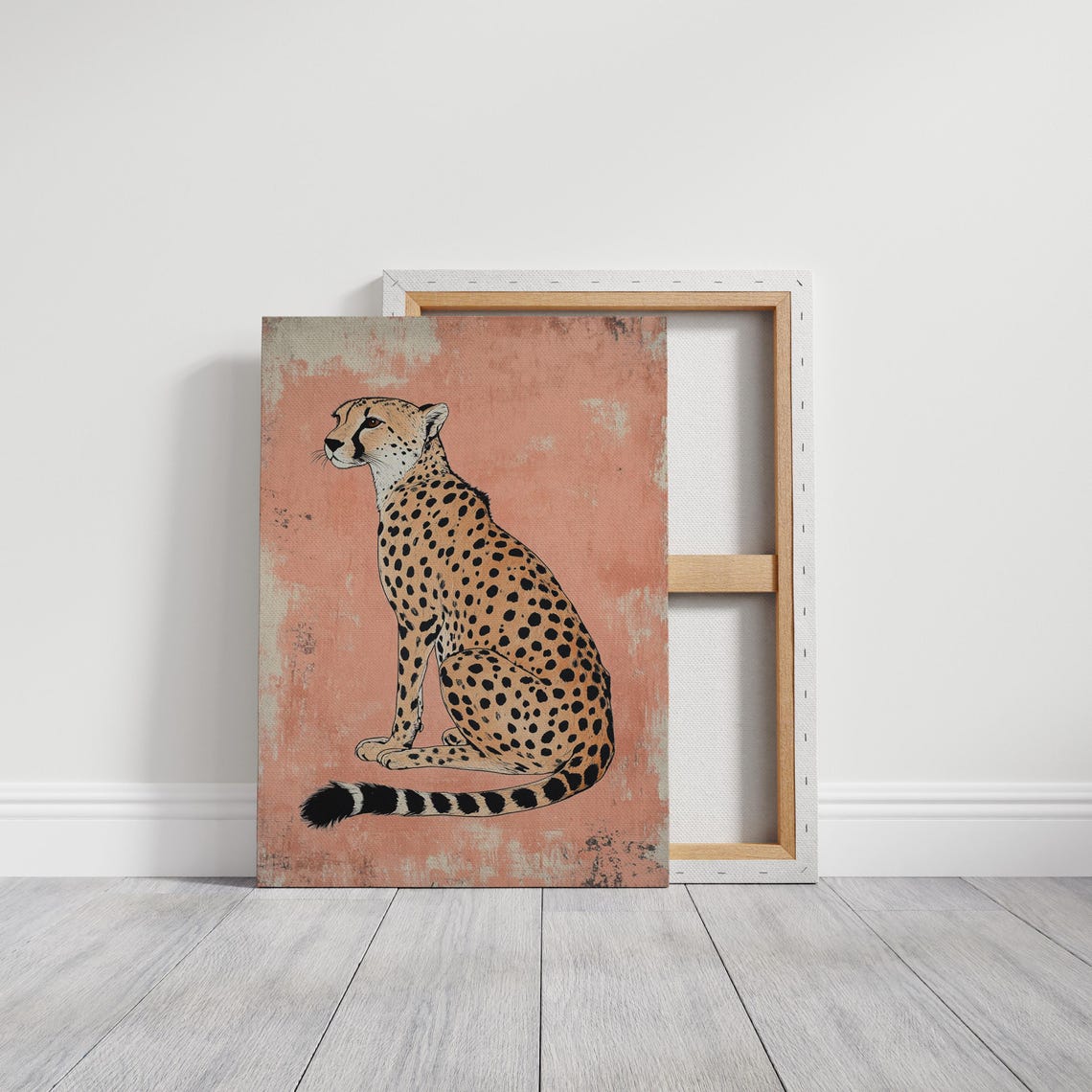 Sitting Cheetah Vintage Safari Illustration Dusty Rose Poster - Image 5