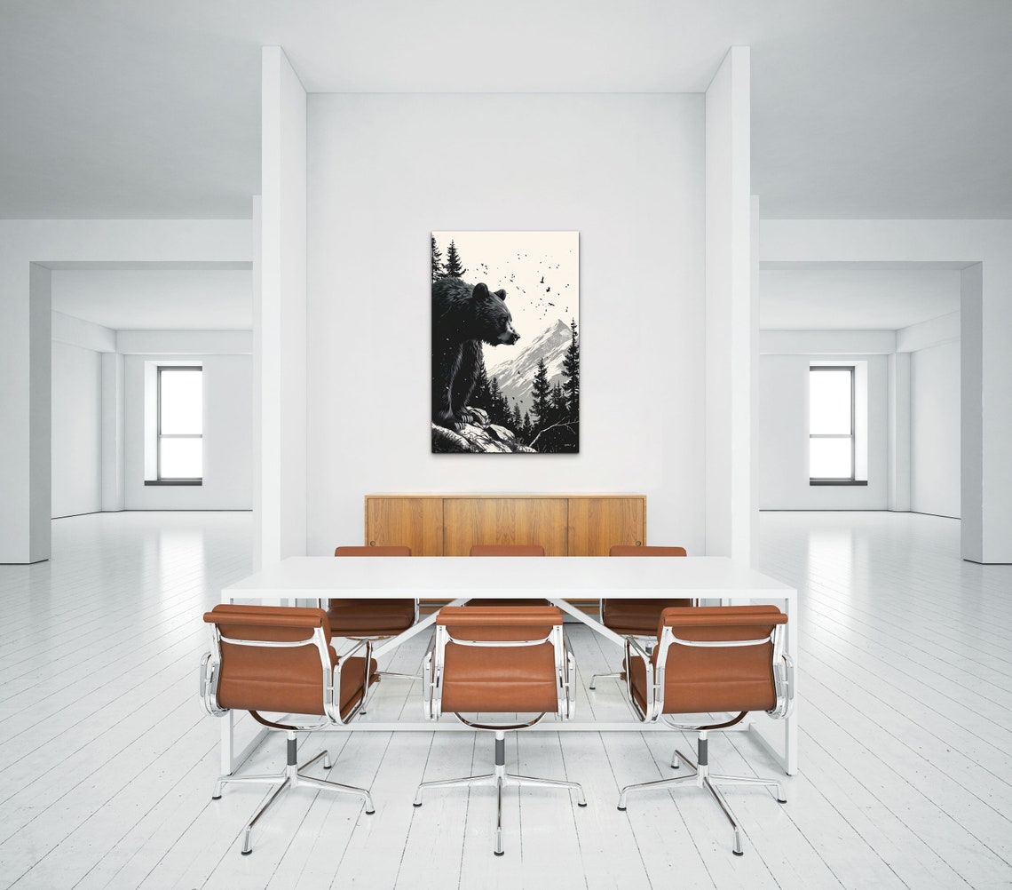Black Bear Mountain Ink Art Wilderness Wildlife Forest Wall Art - Image 3