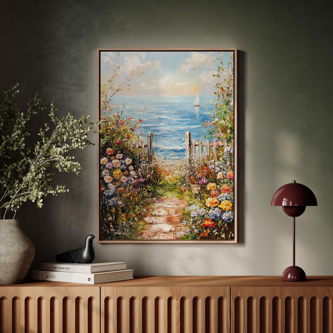 Seaside Garden Path - Vintage Floral Coastal Landscape - Image 5
