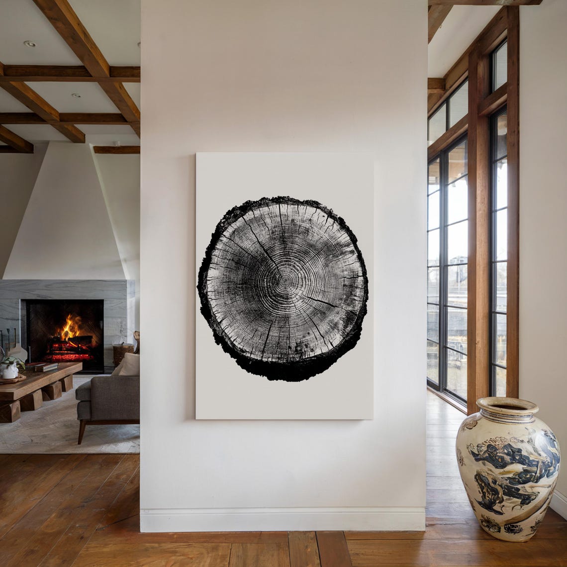 Black Tree Ring Stump On White Minimalist Botanical Art Poster - Image 4