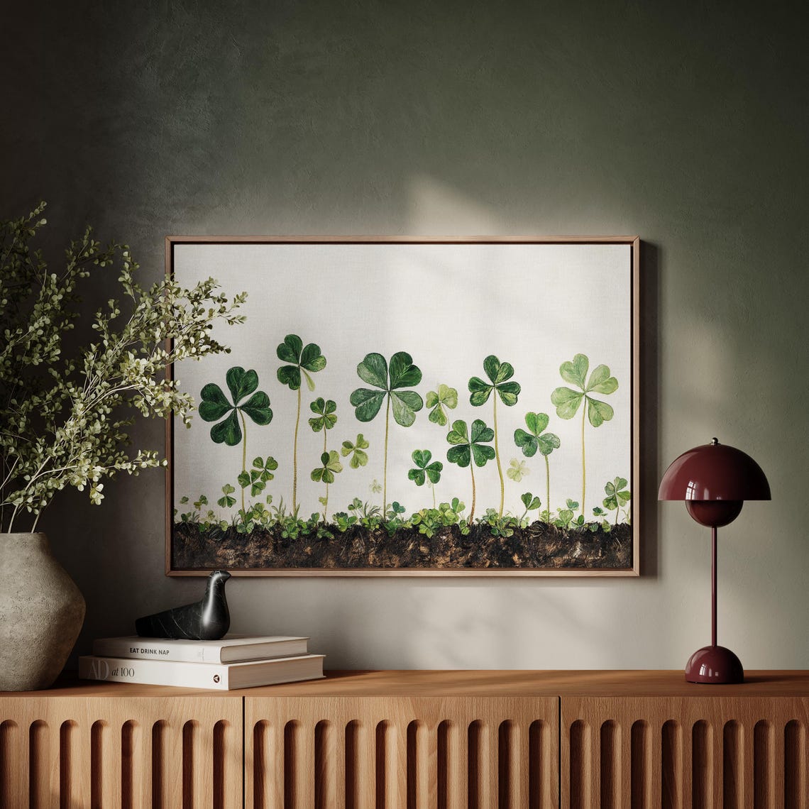 Green Clover Sprouts Rising From Dark Earth Botanical Spring Wall Art - Image 6