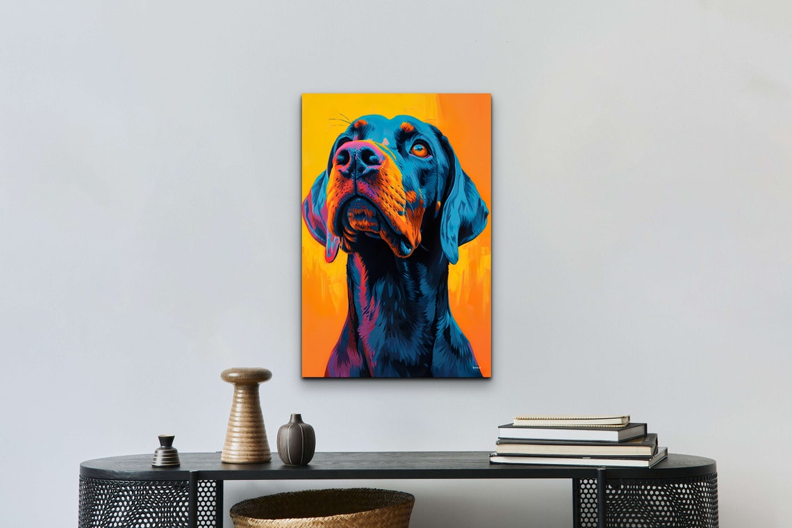 Doberman Pinscher Portrait in Bold Blue and Orange Pop Art Poster - Image 6