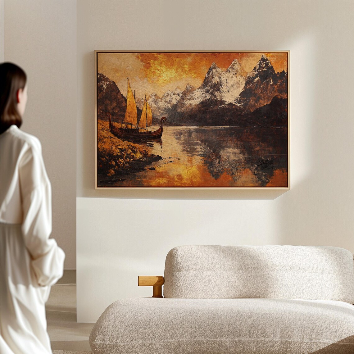 Golden Viking Longship, Scenic Mountain Lake Poster - Image 3