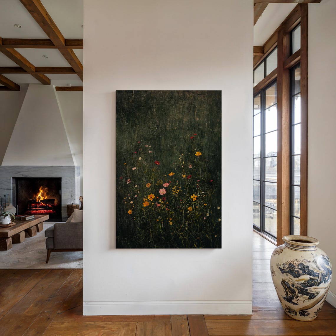 Dark Moody Wildflower Field Sparse Blooms Rustic Vintage Poster - Image 5