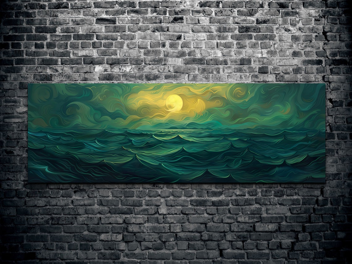 Full Moon Over Dark Sea with Swirling Clouds in Night Sky Poster - Image 2