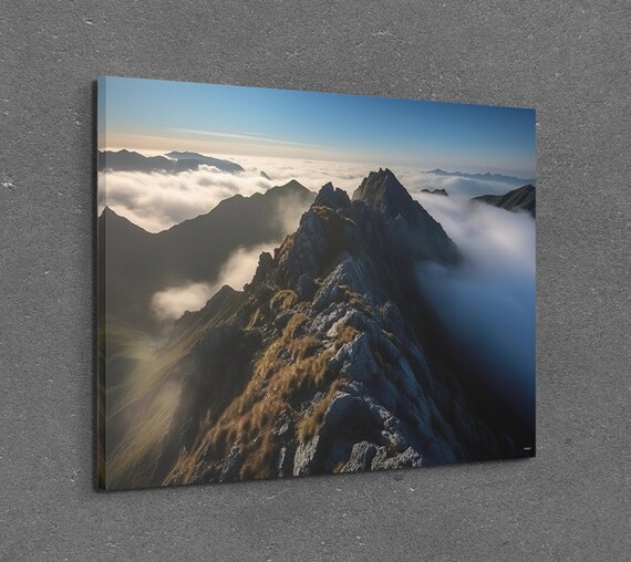 Mountain Ridge Above Clouds Sunrise Photography Landscape Poster