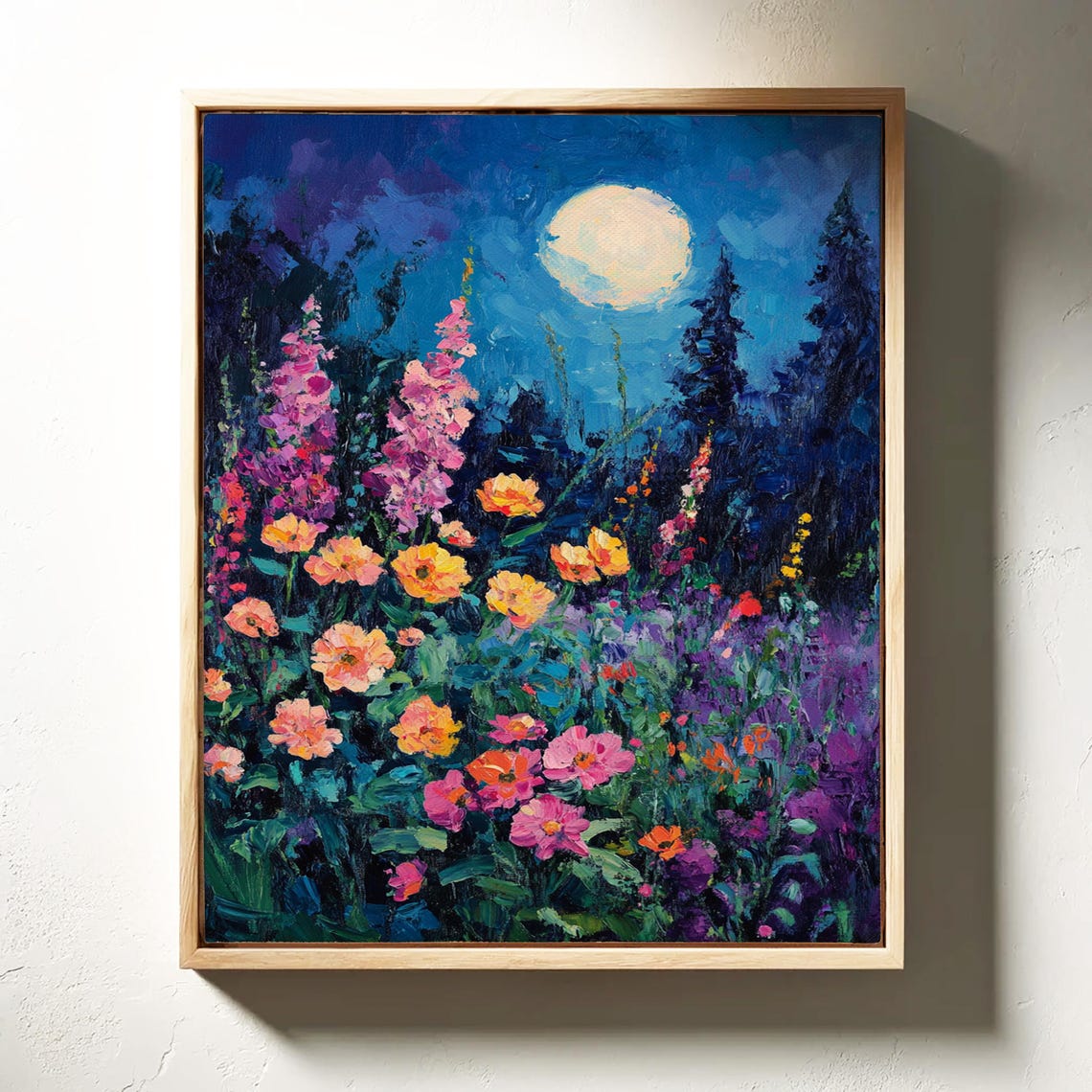 Moonlit Wildflower Meadow Full Moon Floral Night Landscape Poster - Image 4