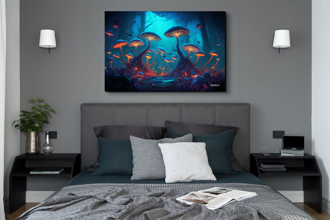 Bioluminescent Mushroom Forest, Glowing Mushrooms Art Print - Image 4