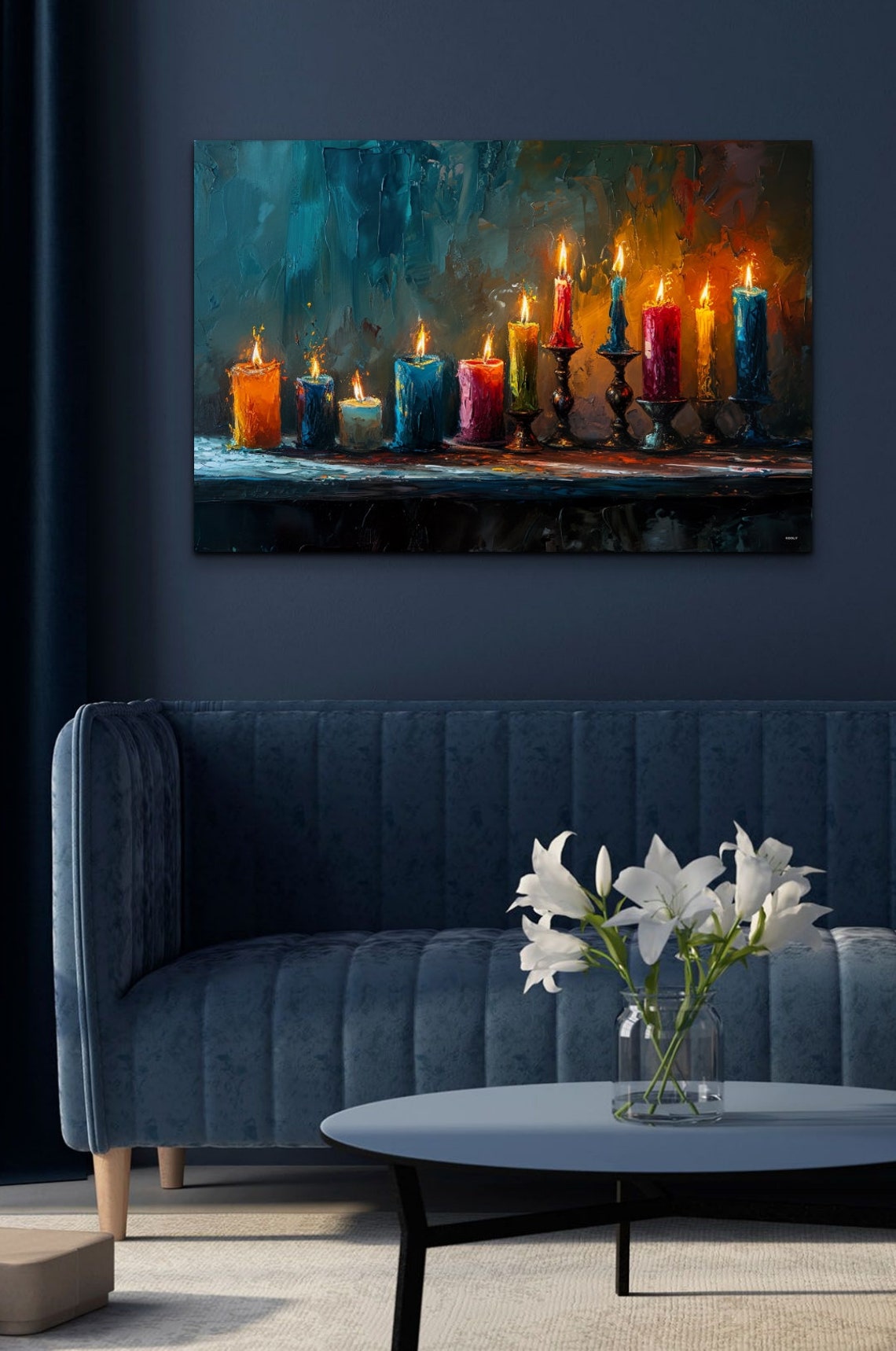 Lit Candles Oil Painting Colorful Flames Cozy Still Life Poster - Image 7