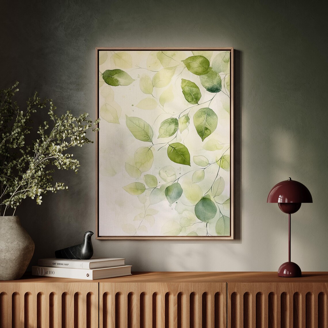 Minimalist Green Leaves Watercolor Nature Art - Image 4