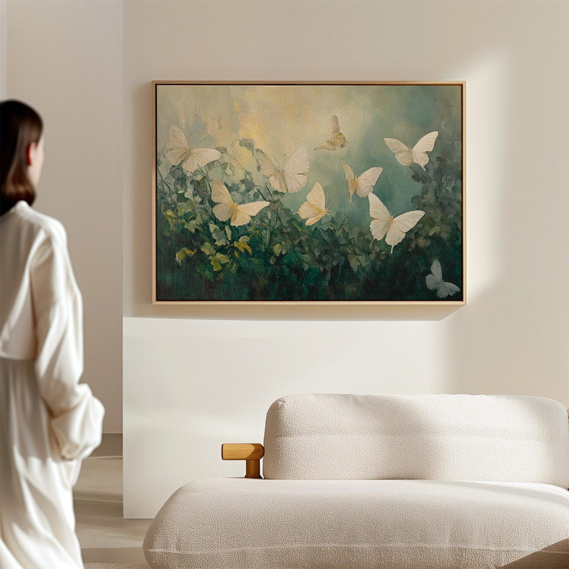 White Butterflies Rising Over Green Foliage Textured Art Poster - Image 5