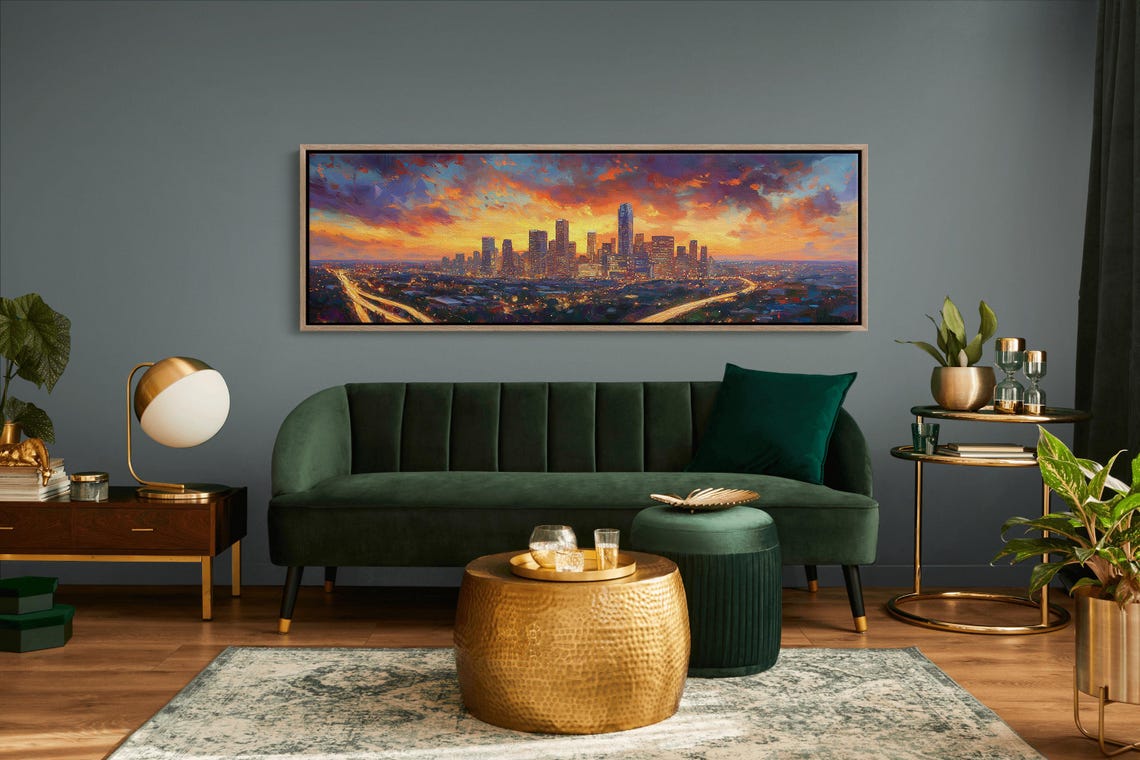 Dramatic City Skyline Sunset Fiery Clouds Urban Lights View Poster - Image 4