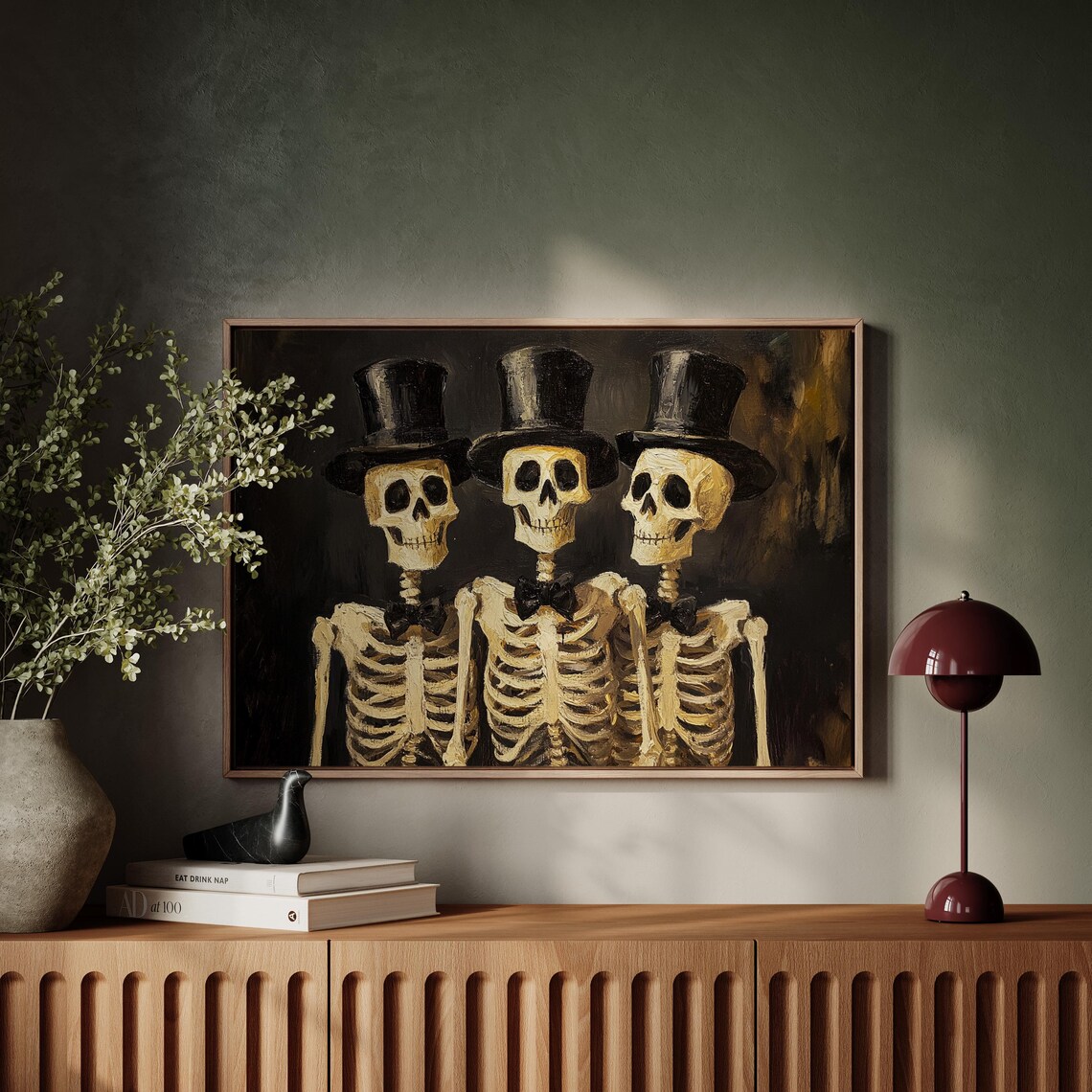 Skeleton Trio In Top Hats, Gothic Halloween Decor - Image 6