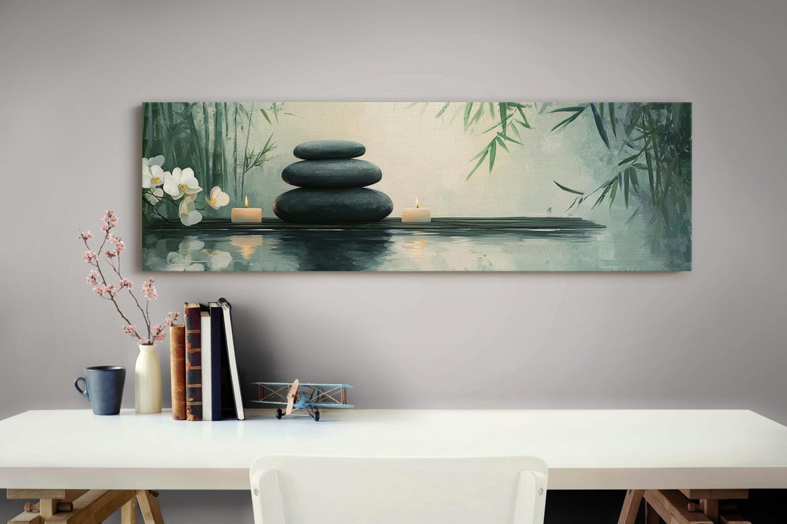 Zen Spa Balancing Stones Orchid Bamboo Candlelight Serene Art Poster - Image 4