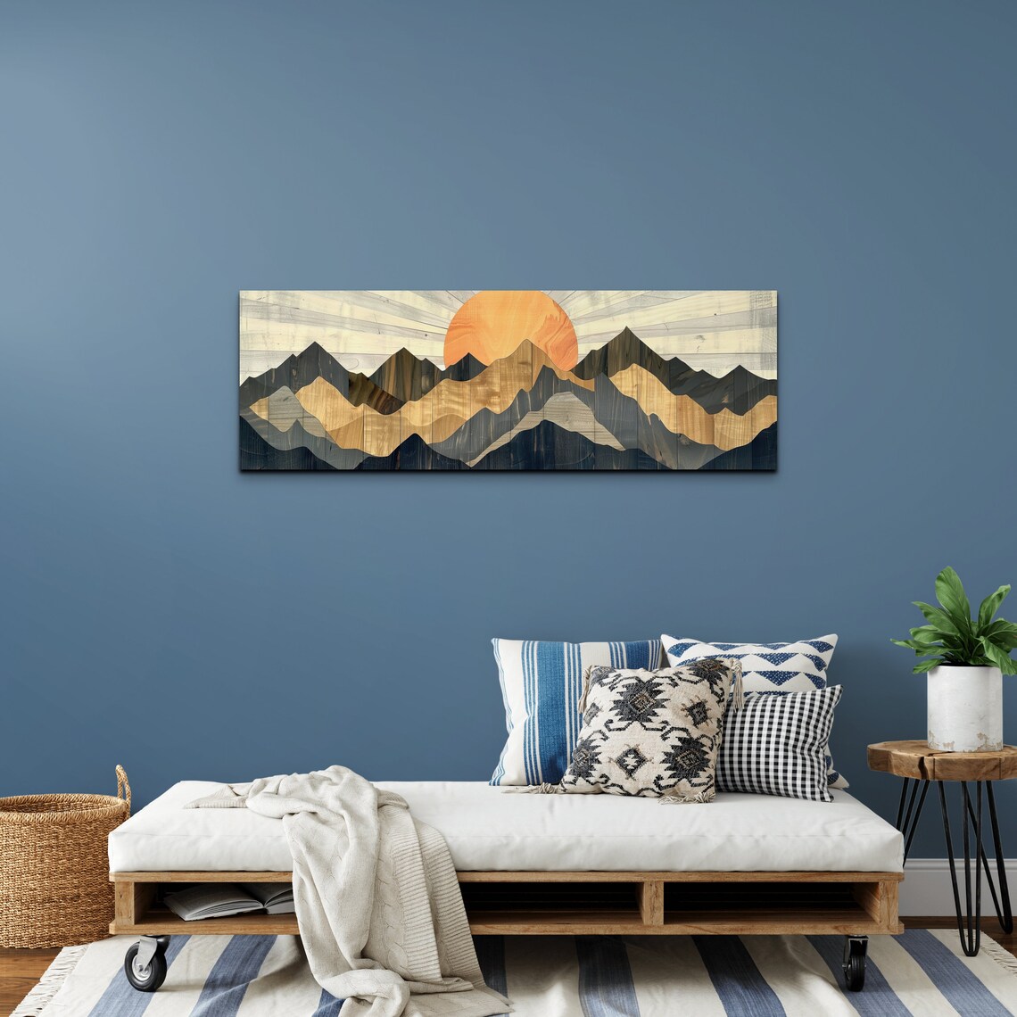 Panoramic Wood Style Western Mountain Range Ready To Hang Panoramic Wall Art Print Wood Tone Artwork Panoramic Art - Image 3