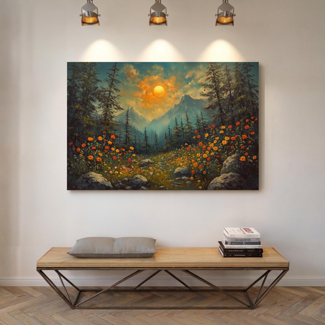 Sunlit Mountain Landscape, Rustic Nature Decor - Image 7