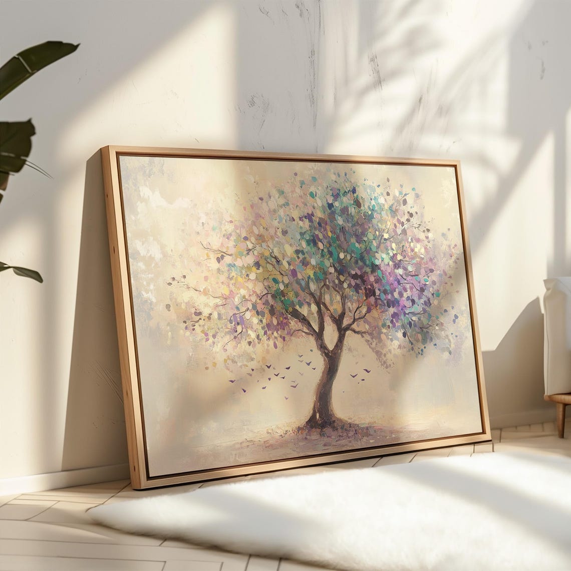 Abstract Pastel Tree Wall Art Nature Inspired Hangable Painting For Modern Home Dcor - Image 3