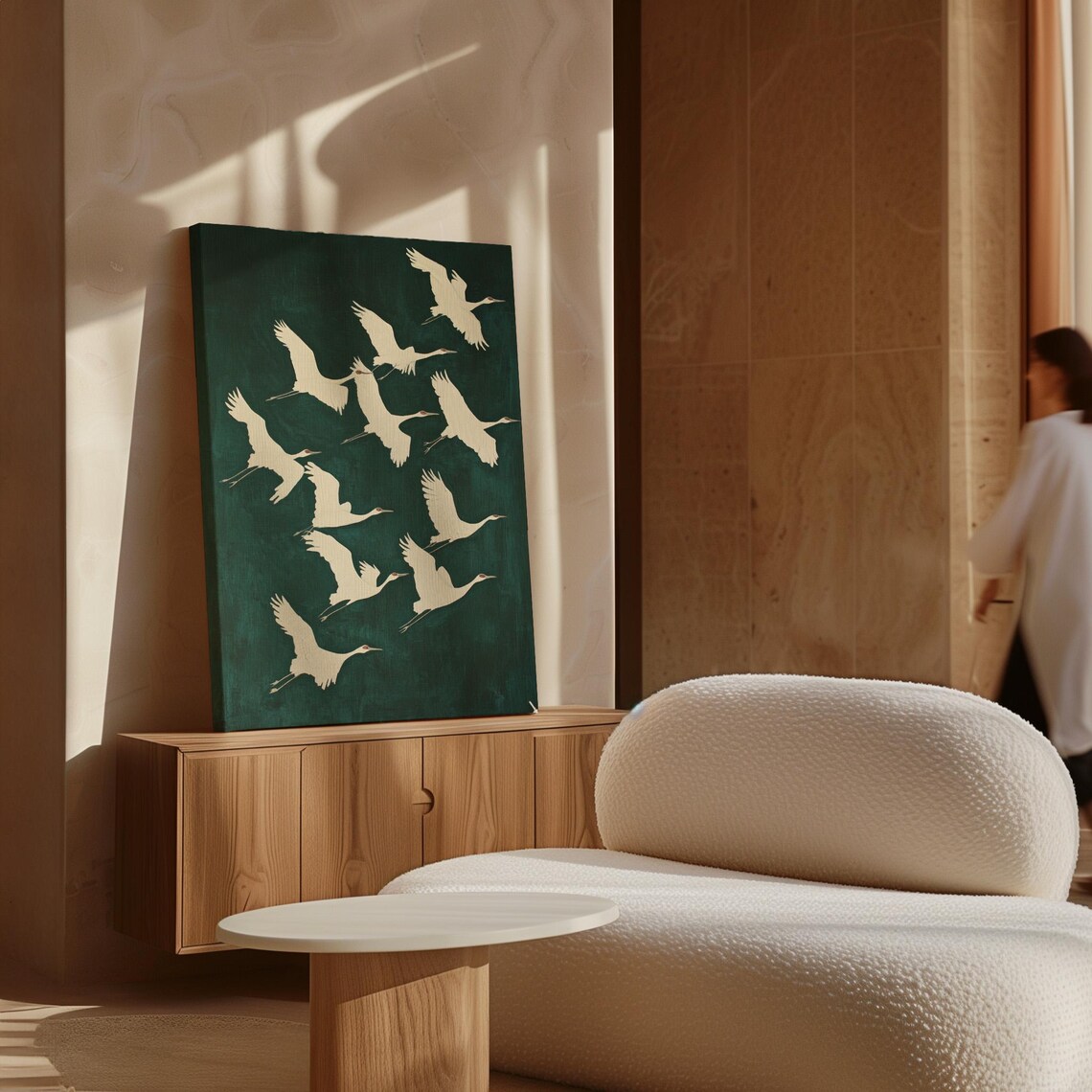Elegant White Cranes In Flight, Modern Wall Art - Image 7