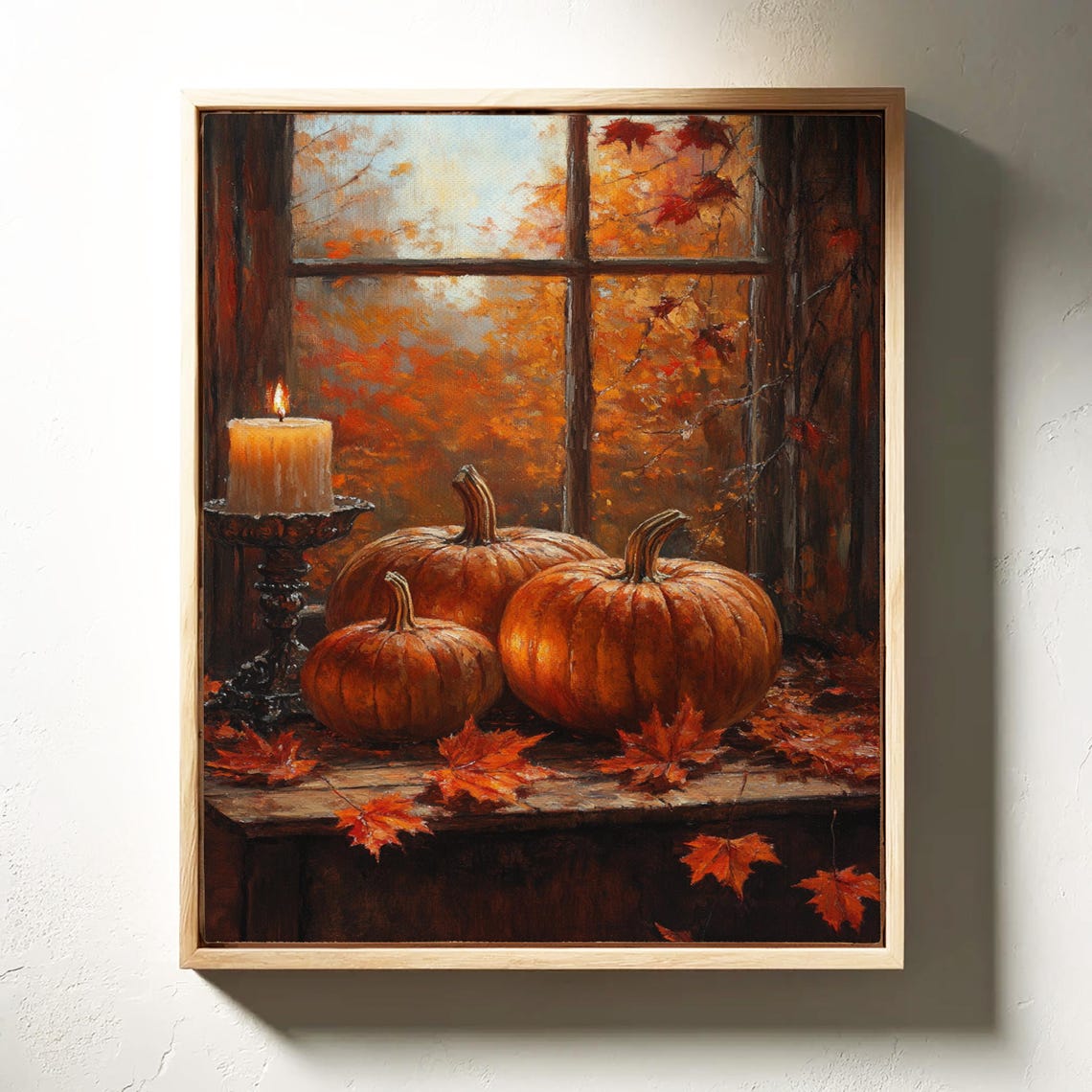 Autumn Harvest Pumpkins With Candlelight Cozy Window Scene Poster - Image 6