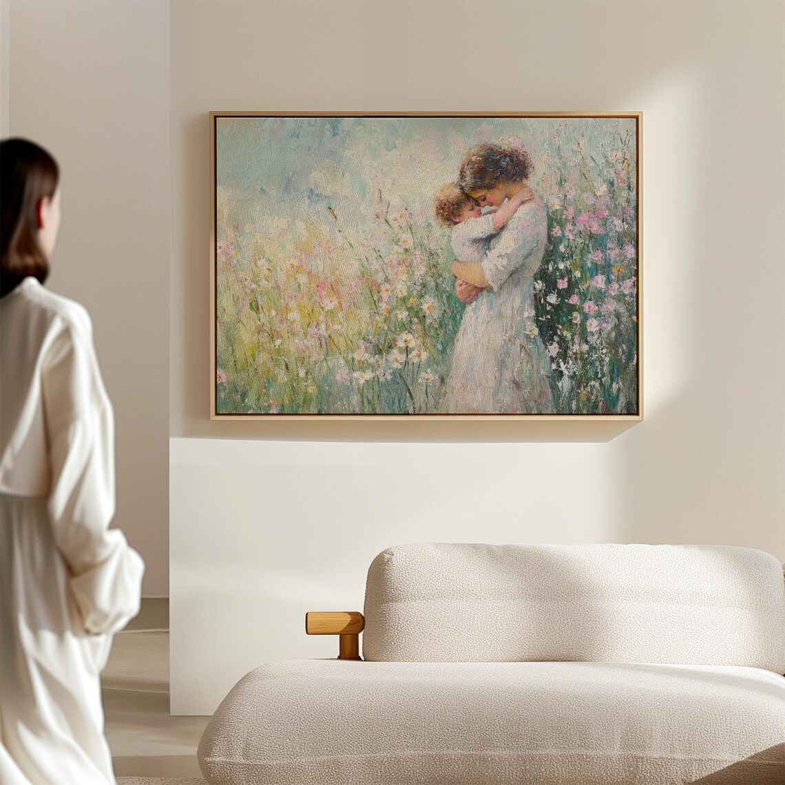 Mother Holding Child In Wildflower Field Tender Impressionist Wall Art - Image 7