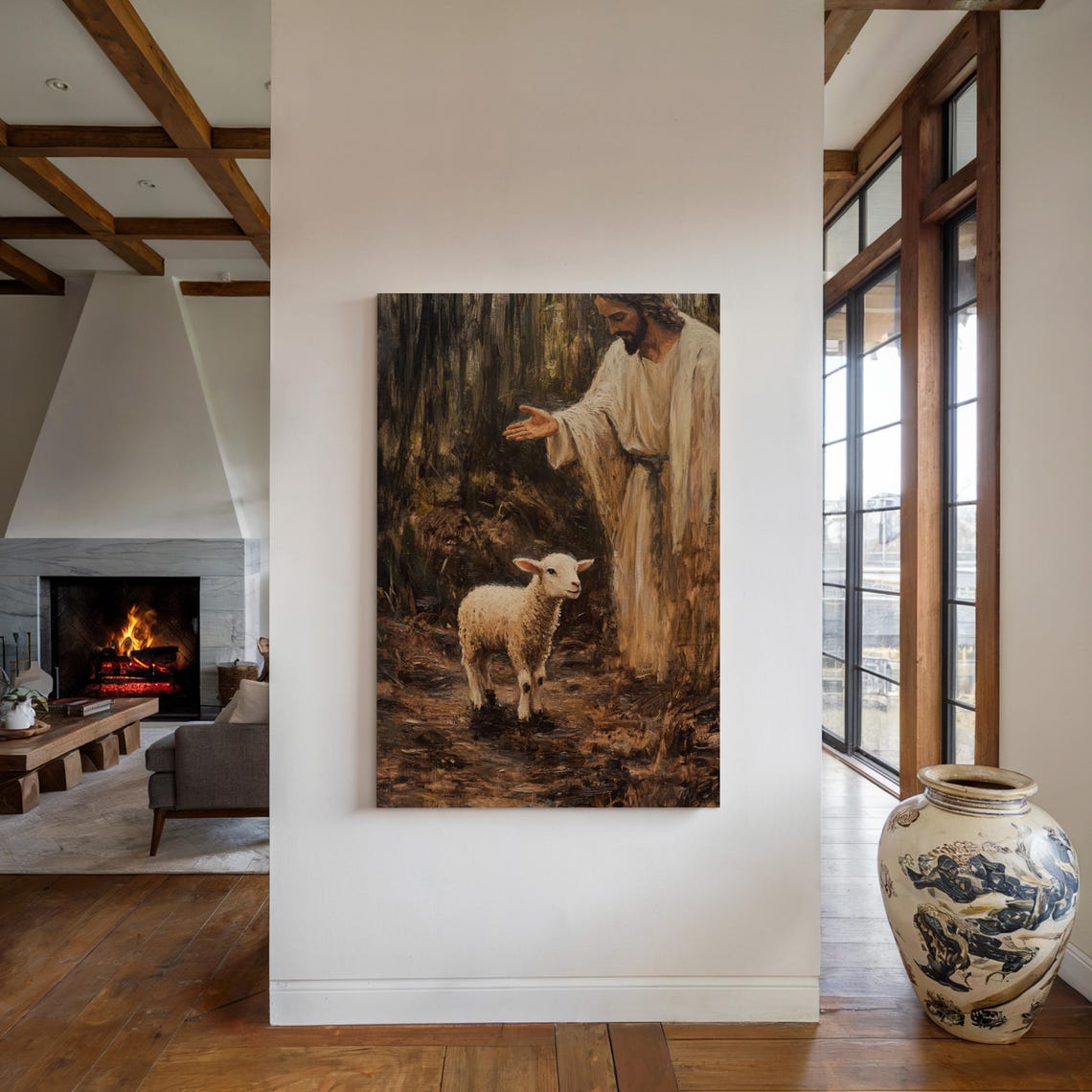 Jesus Gently Calling a Lamb in a Quiet Woodland Clearing Poster - Image 4