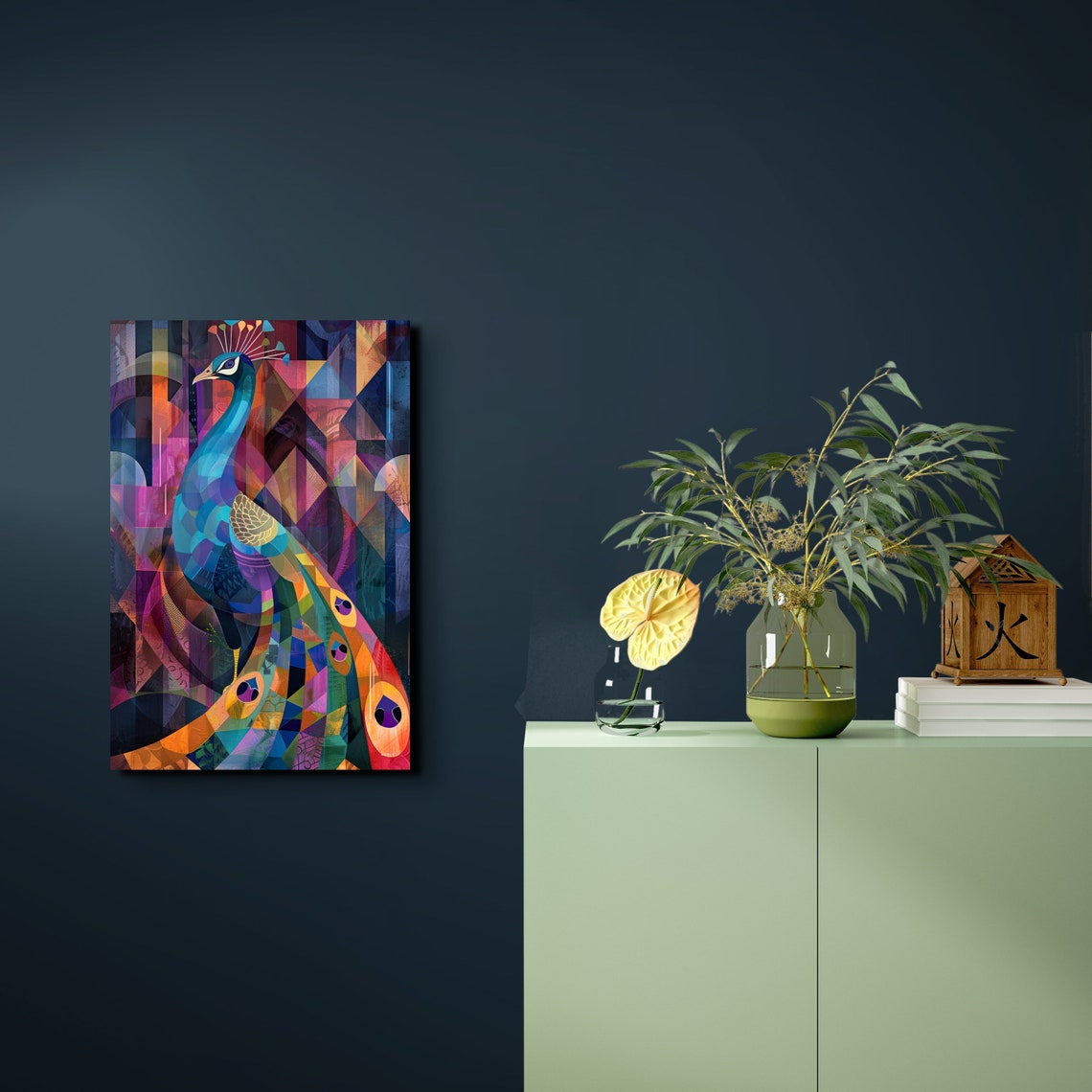 Colorful Geometric Peacock Mosaic Style Vibrant Jewel Tones Poster - Image 6