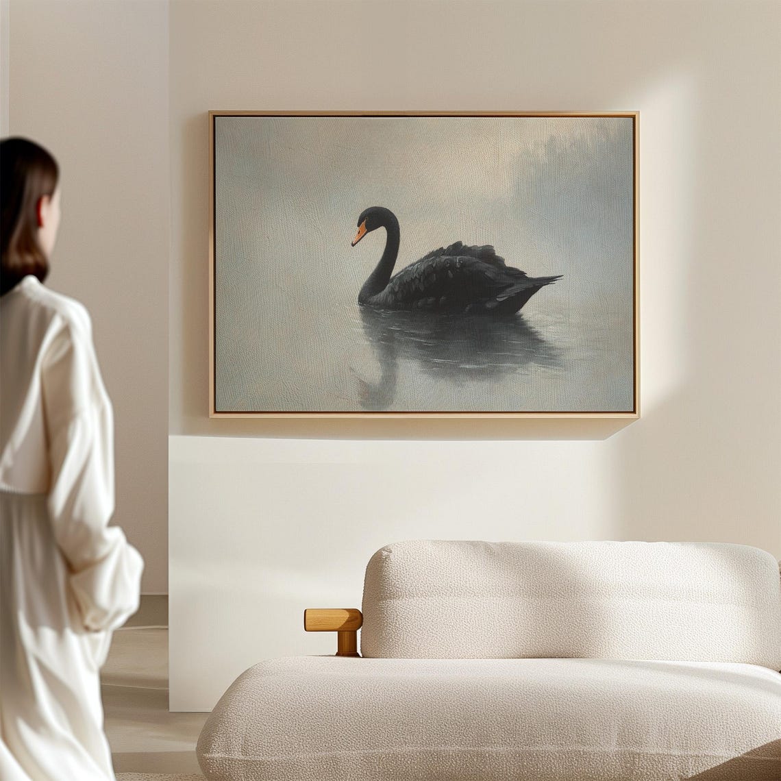 Black Swan Gliding on Still Water Minimalist Lake Reflection Poster - Image 6