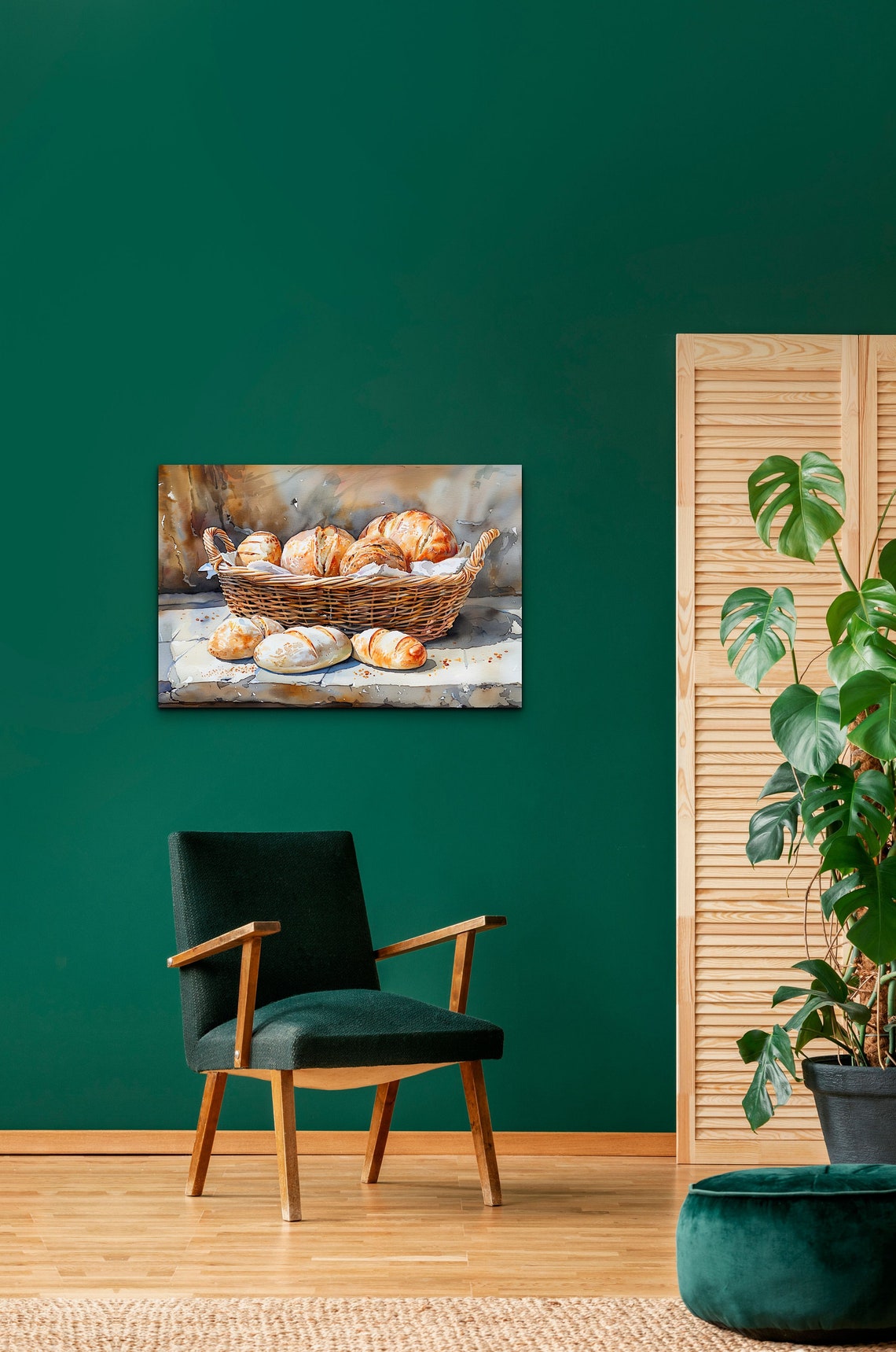 Fresh Bread Rolls in a Wicker Basket Watercolor Kitchen Poster - Image 4