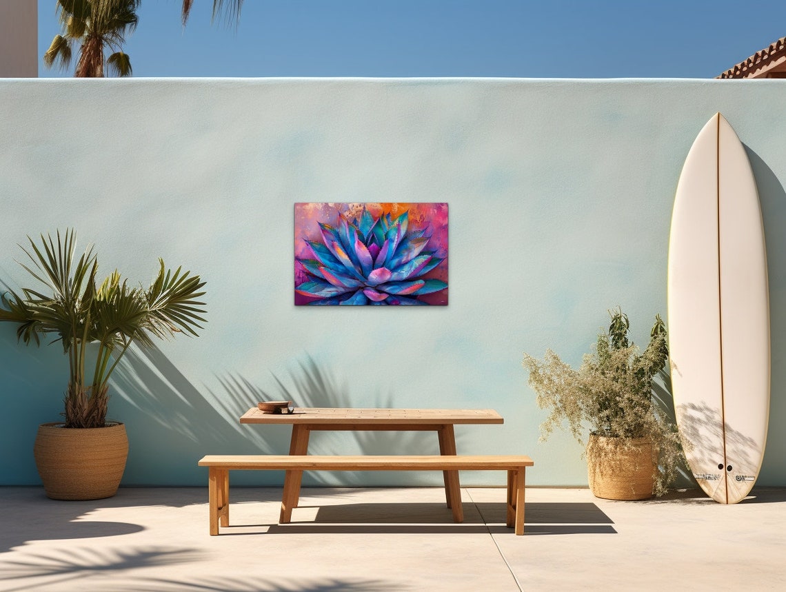 Vibrant Neon Blue Agave Succulent With Purple Pink Tones Wall Art - Image 7